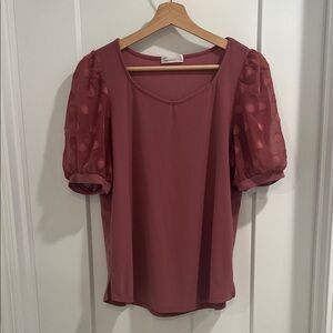 Dusty Rose Blouse with Textured Sleeves